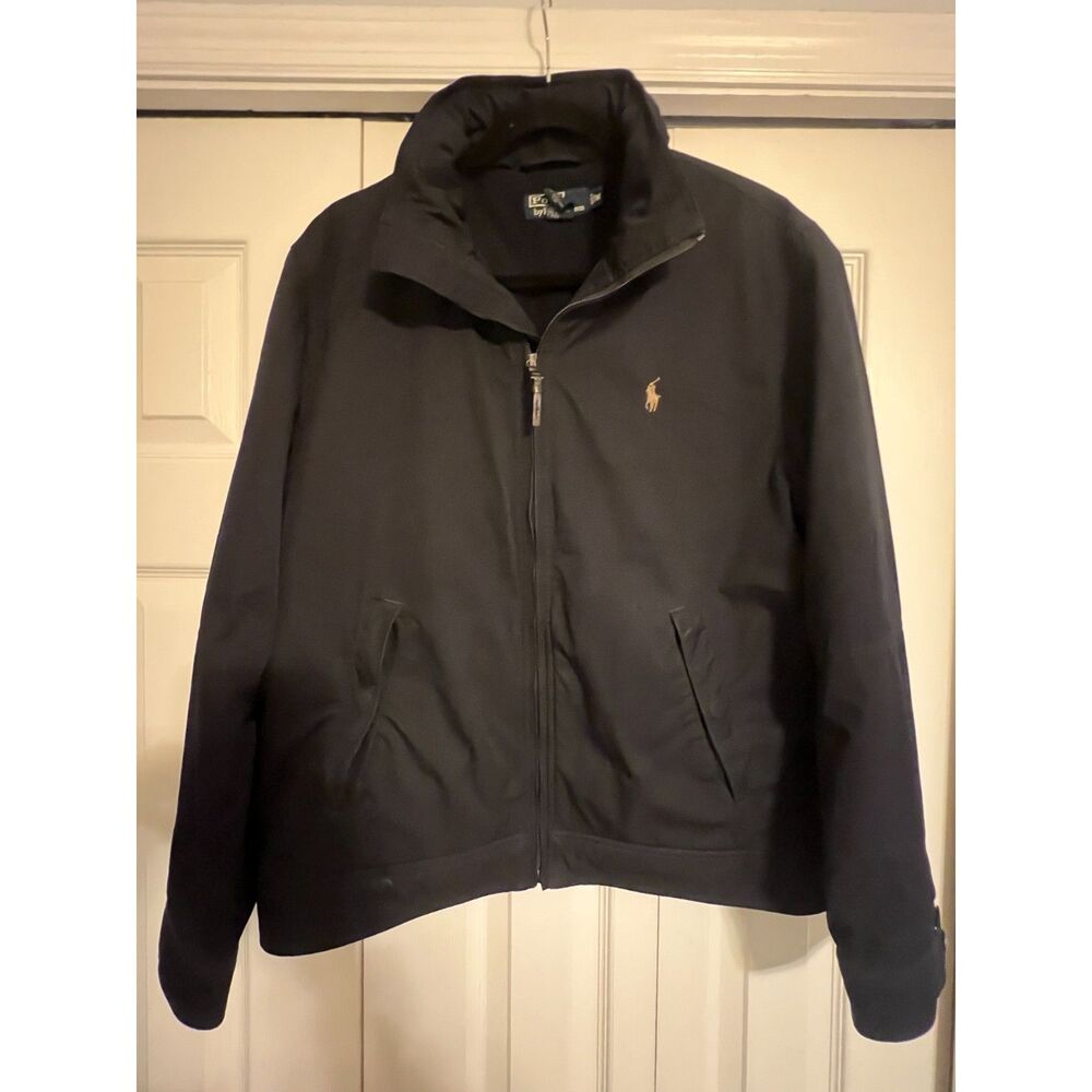 Polo Ralph Lauren Jacket Men Medium Blue Fleece Windbreaker Full Zip Hood Collar